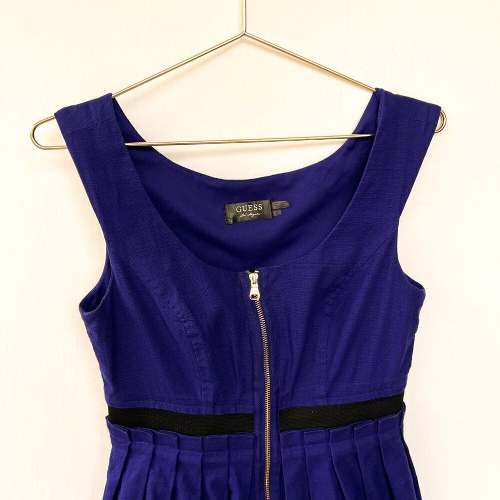 Guess Royal Blue Sleeveless Pleated Front Zip Aline Dress Size 8 - Picture 2 of 8